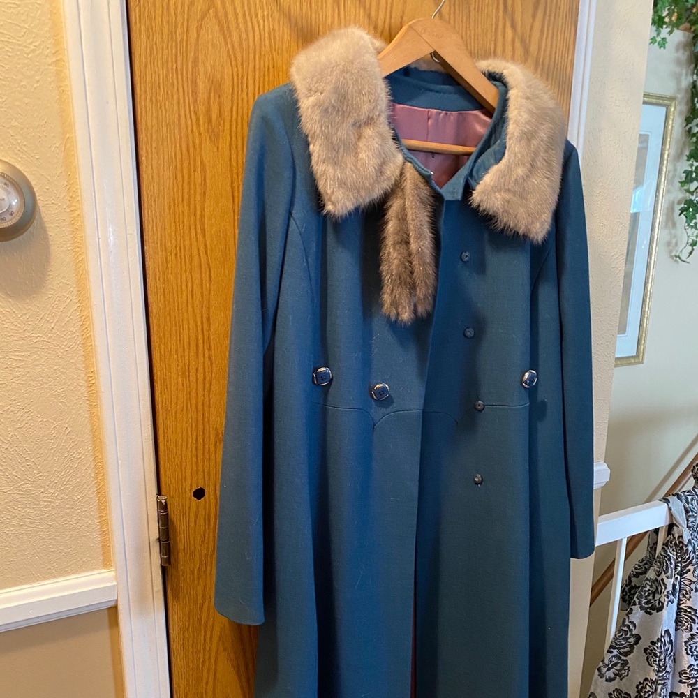 Youthcraft blue wool and fur overcoat